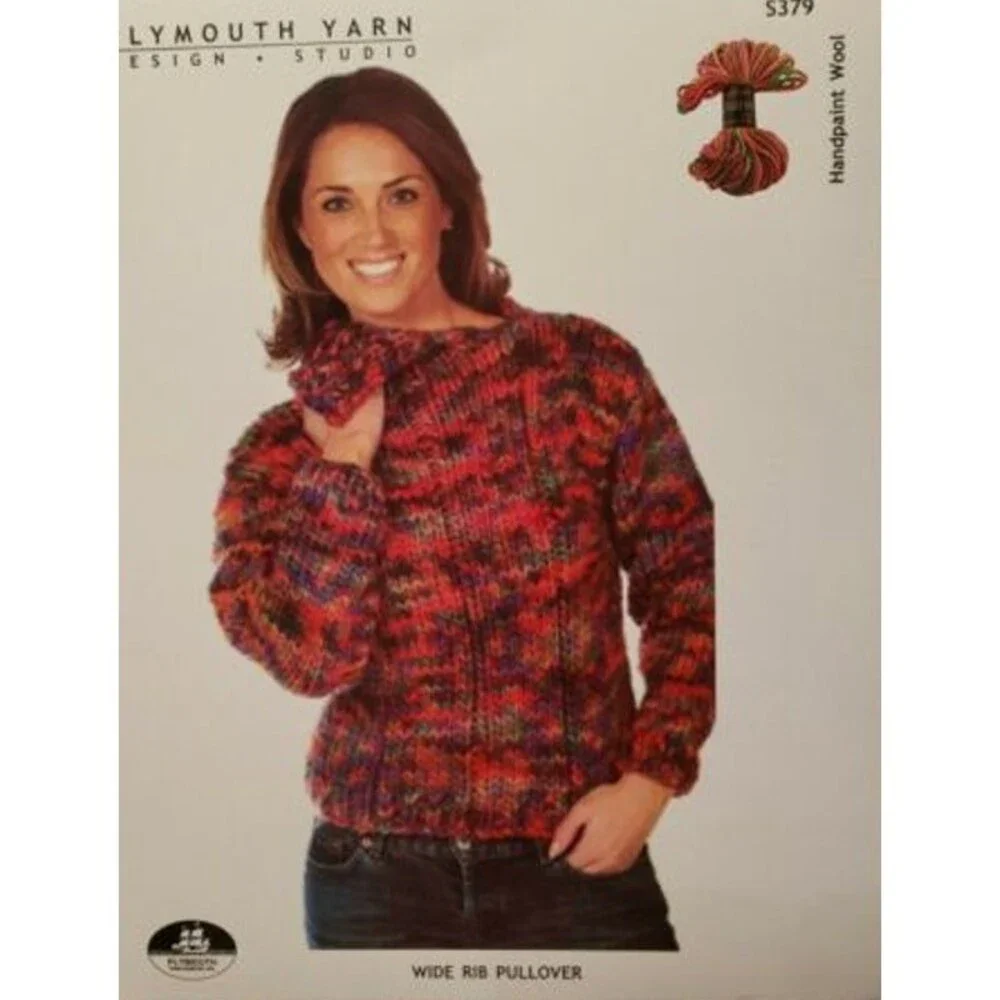 New Plymouth Yarn S379 Handpaint Wool Wide Rib Pullover Sweater Knitting Pattern